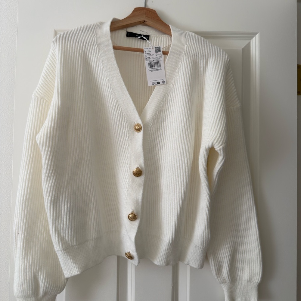 Mango Elegant White Cardigan Sweater